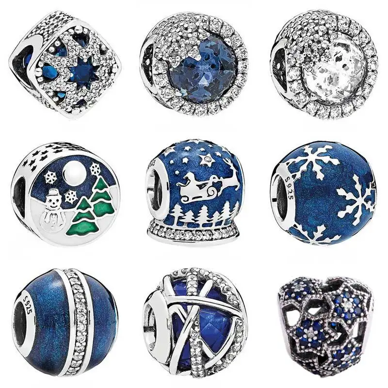 

Royal Blue Galaxy Dazzling Snowflake Snowy Wonderland Glacial Beauty Charm Fit Pandora Bracelet 925 Sterling Silver Bead Jewelry