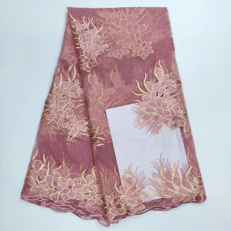

(5yards/pc) wonderful embroidered African French net lace fabric with stones and beads fashion African party lace fabric FLW09