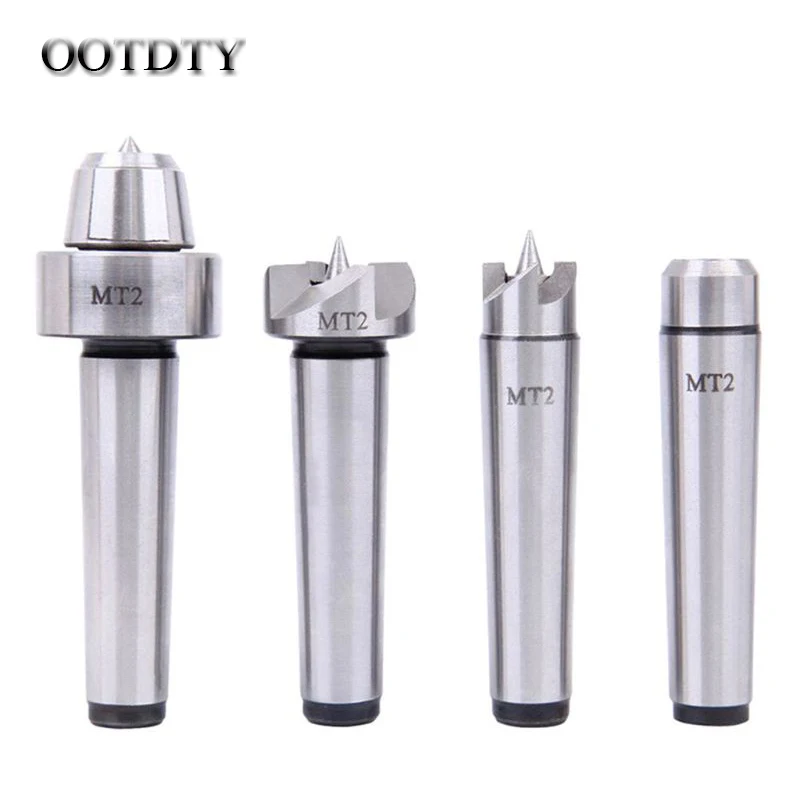 

OOTDTY 4pcs/Set MT2 Live Center Drive Spur Driver Dead Center With Wooden Case For Metalworking Wood Lathe Turning Tools