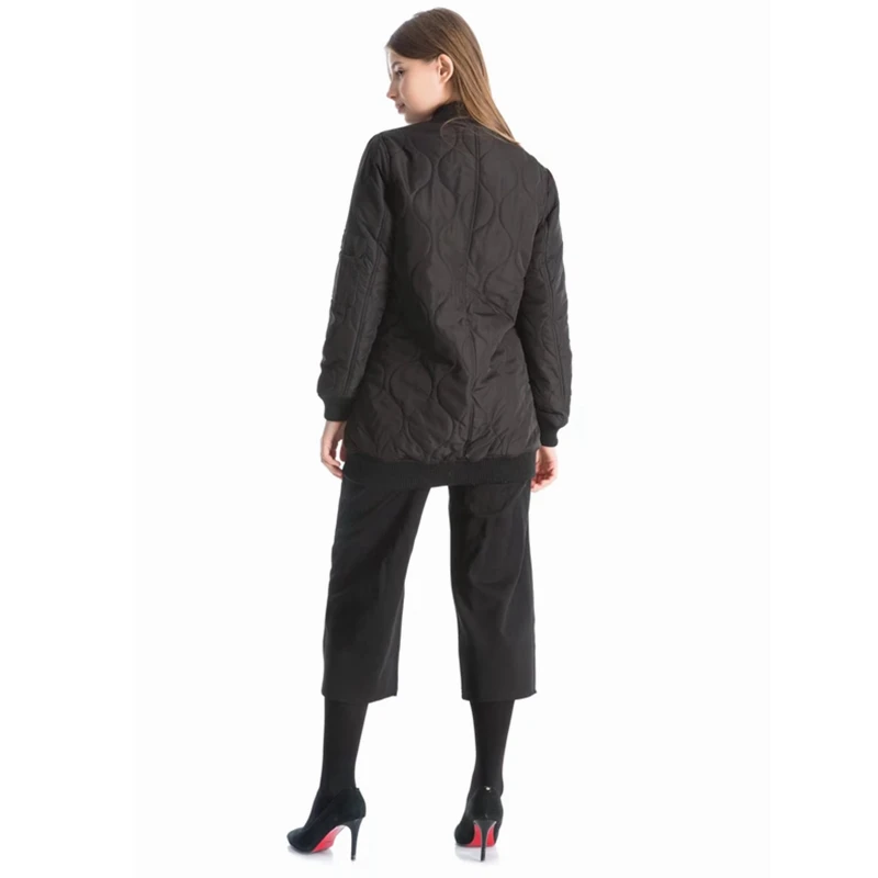 الشتاء منفذها سترة النساء معطف طويل الأكمام الأسود الوردي الخريف السيدات معاطف سستة القطن مبطن الدافئة كبير جدا قميص