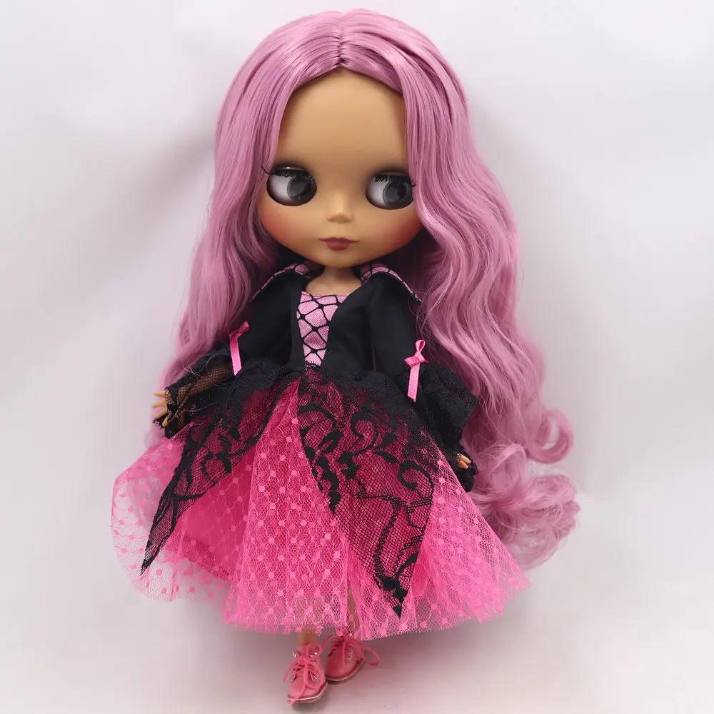 Ледяной обнаженный Blyth кукла No. BL1063 Devil розовый волос сустава тела черная кожа матовое лицо 1/6 BJD - Цвет: a set lik the pic