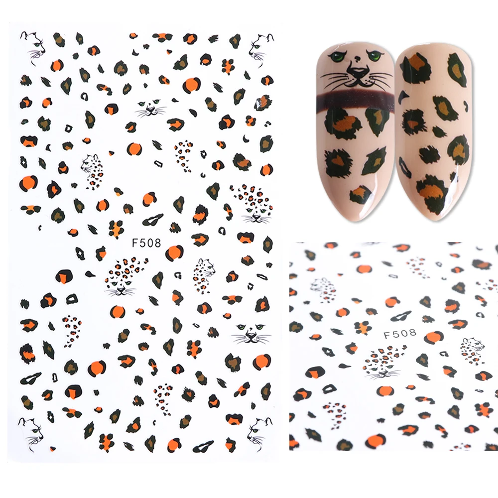 1 лист наклейки для ногтей клеящиеся животные полосы леопардовый узор Тигр меховой Маникюр-наклейки для ногтей украшения BEF505-510