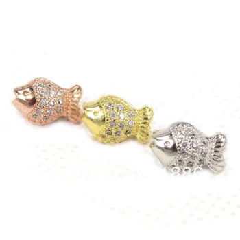 

Fashion Animal Jewelry Accessories 6 pcs/lot Mixed Colour 7*11mm Gold Fish Mosaic Zircon Brass Spacer Beads For Bracelets Making