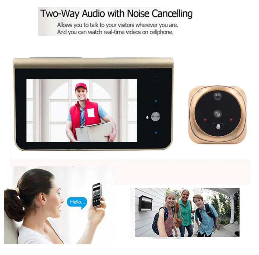 2.4GHz Wifi Smart Peephole Video Doorbell 720P HD Security Camera Door