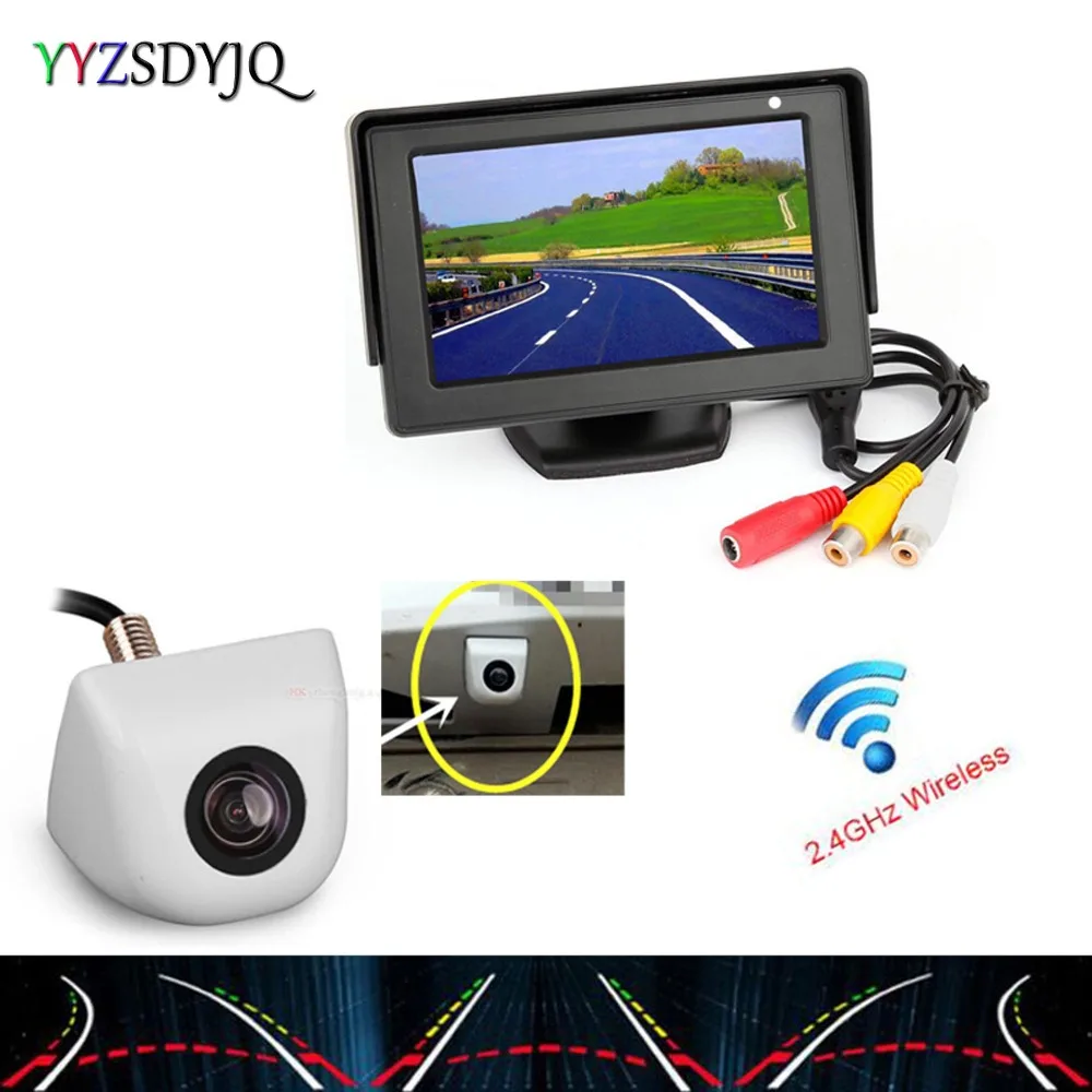 

YYZSDYJQ 4.3'' Rearview Monitor with Wireless Car Parktronic Intelligent dynamic track Moving parking line White Parking cam