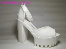 2016 Nouveau style talons hauts femmes sandales à bout ouvert sandales femmes talon épais plate-forme chaussures d’été grande taille 9