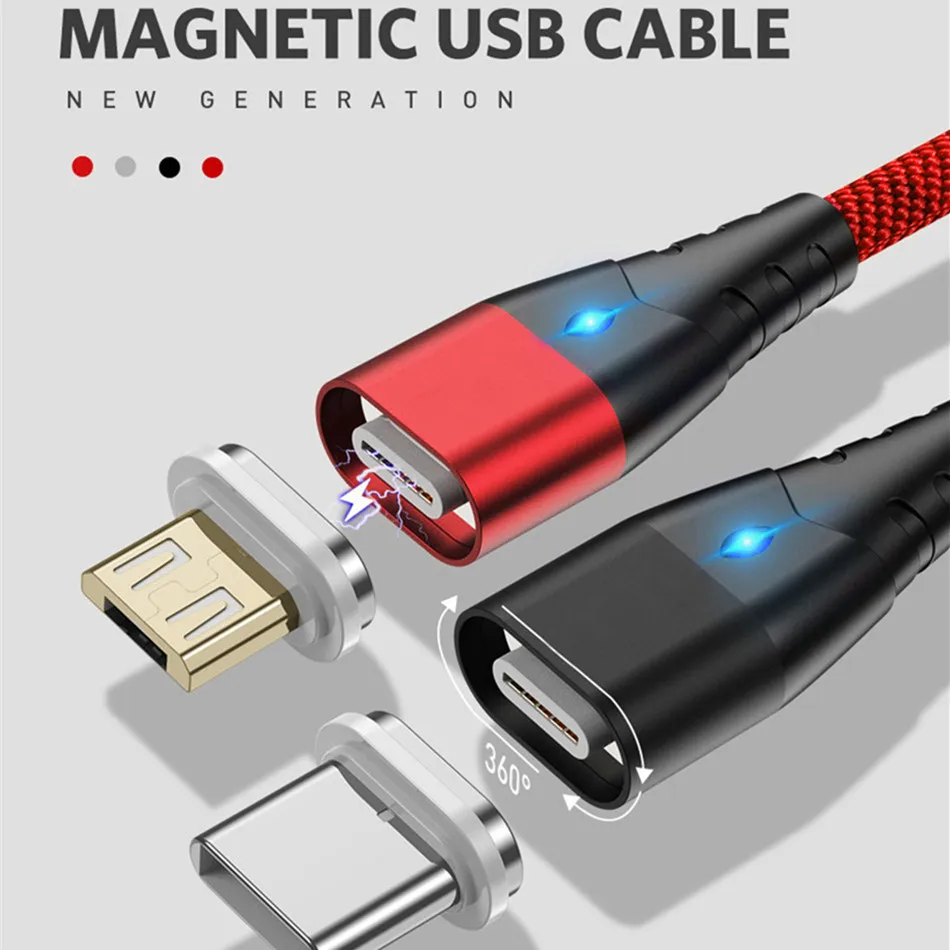 Магнитный usb-кабель для быстрой зарядки, кабель типа C, Магнитный зарядный кабель Micro USB для зарядки и передачи данных, кабель для мобильного телефона для iphone X, Xiaomi, huawei