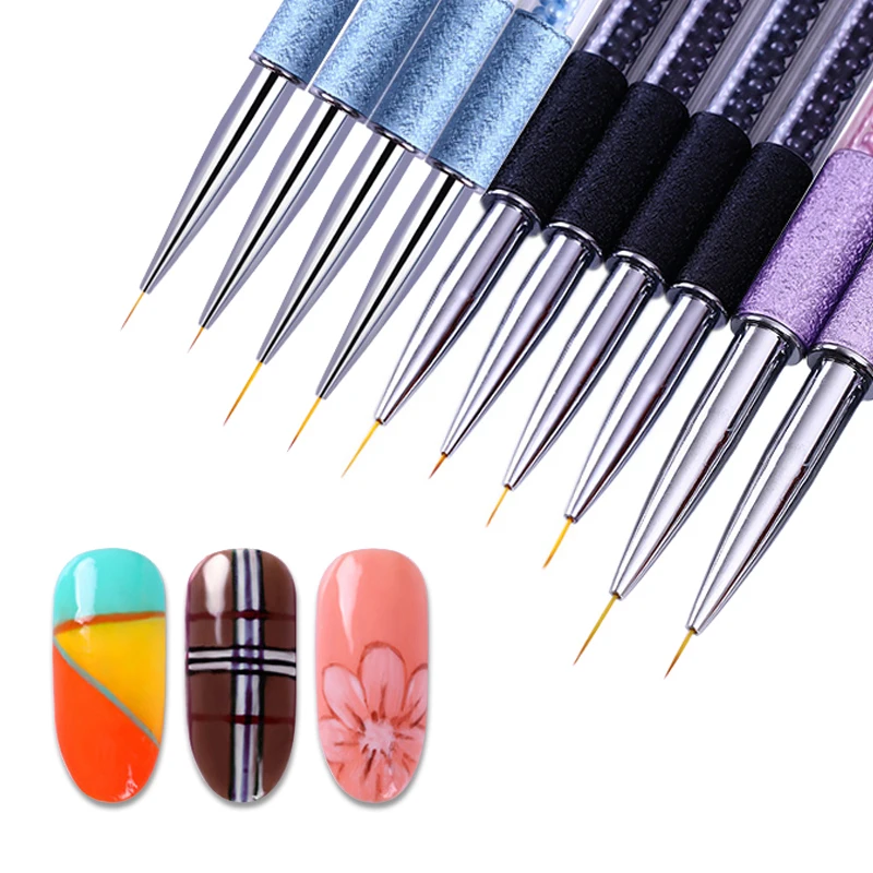 

Blue Black Purple Rhinestone Handle Nail Liner Brush 5mm 7mm 11mm Multi-size Drawing Pen Manicure Nail Art Tool