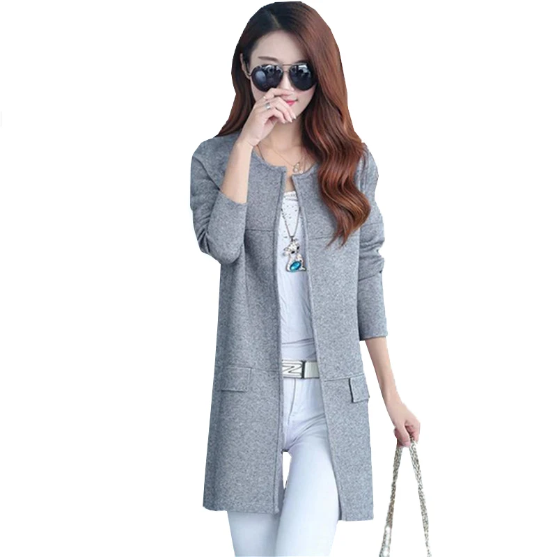 

Spring Autumn long Round Neck knit Cardigan Women loose large size Solid Color long-sleeved Knitted Sweaters Female Coat 3XL