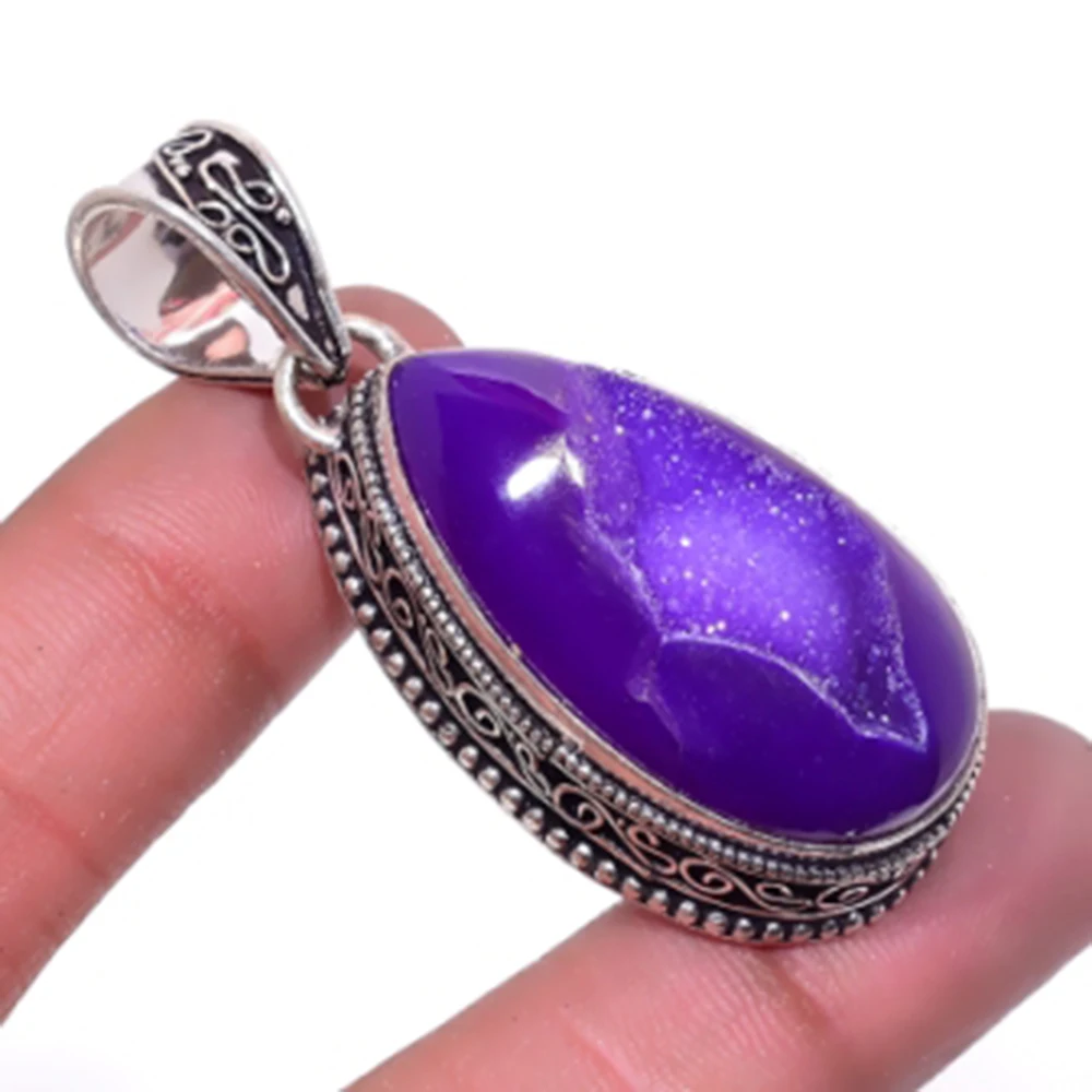 

Botswana Druzy Pendant Silver Overlay over Copper, USA Size 50mm , P6421