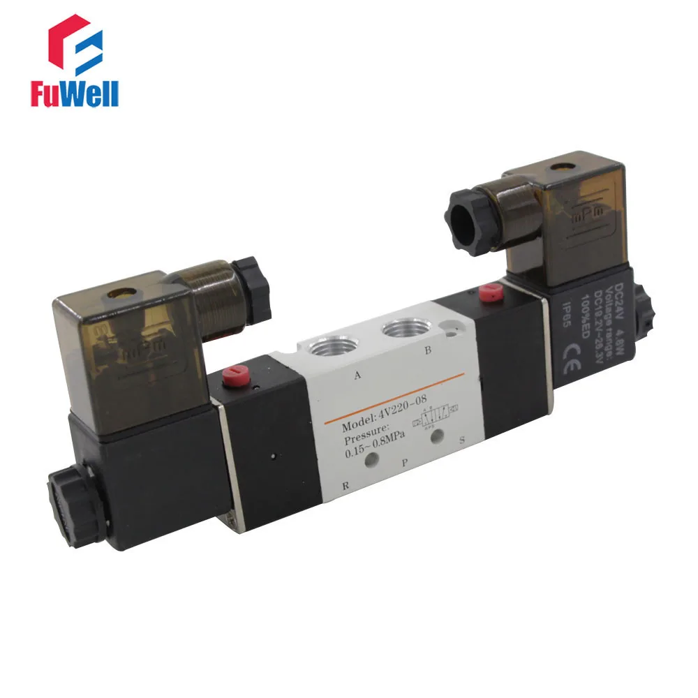 

4V220-08 Pneumatic Valve AC220V 5 Ports 2 Positions Solenoid Valve PT1/4 Aluminum Alloy Air Control Valve