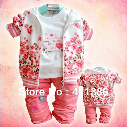 SY004 Hot Selling Girl Clothing Set For Autumn Children S Clothing Flower Velvet Suit Infant Coat
