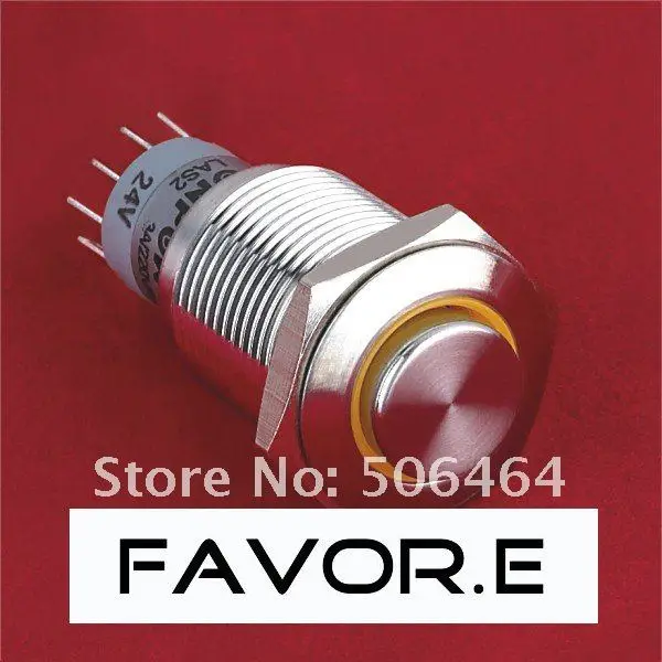 

* LED Stainless steel 16mm IP67 3A/250VAC 2NO 2NC ring illuminated latching metal Push Button Switch High round