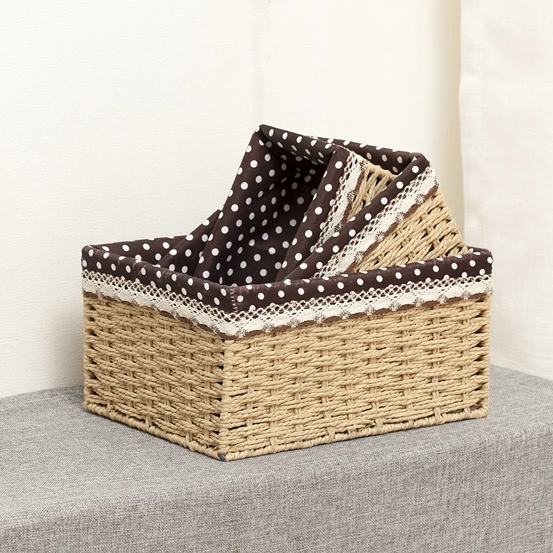 Rattan basket imitate for storage with lining key food fruit straw storage boxes hand made eco-friendly household table storage