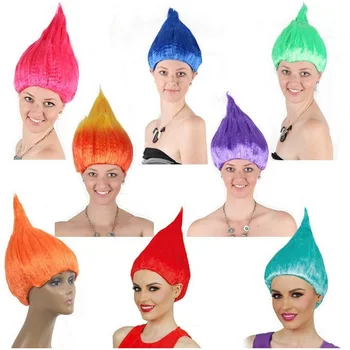 

50pcs Trolls Wig For Kids 36cm Flame Wig Children Cosplay Party Supplies Halloween Wig 8 Colors Birthday Party Wigs wa3506
