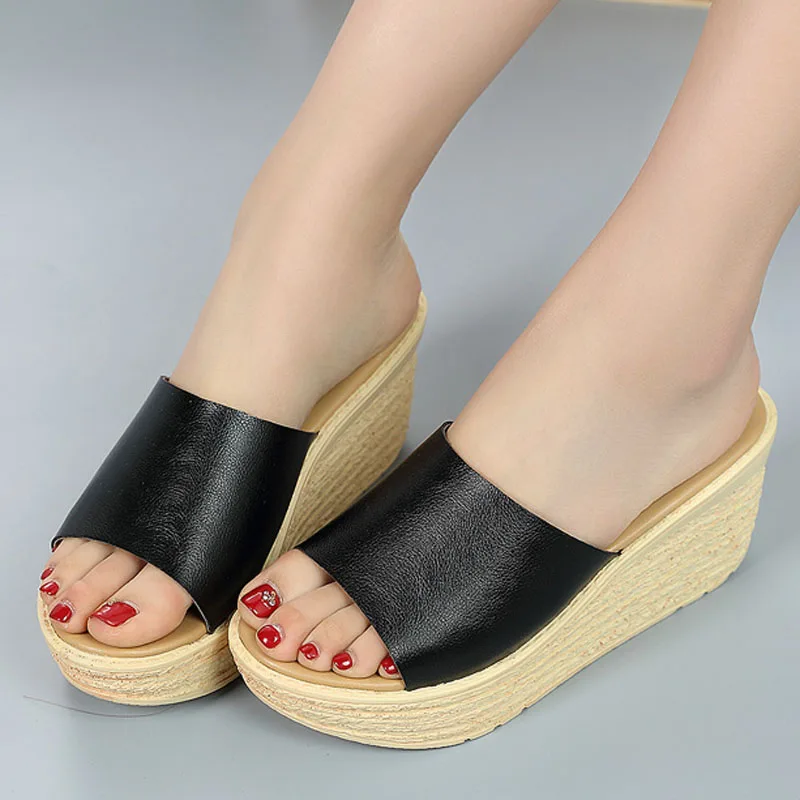 Las Casual Platform Wedges Slipper Fashion Open Toe High Heels Las Casual Platform Wedges Slipper Fashion Open Toe High Heels Beach Sandals For Women Brief Slip On Wedge Sliders In Slippers From Shoes