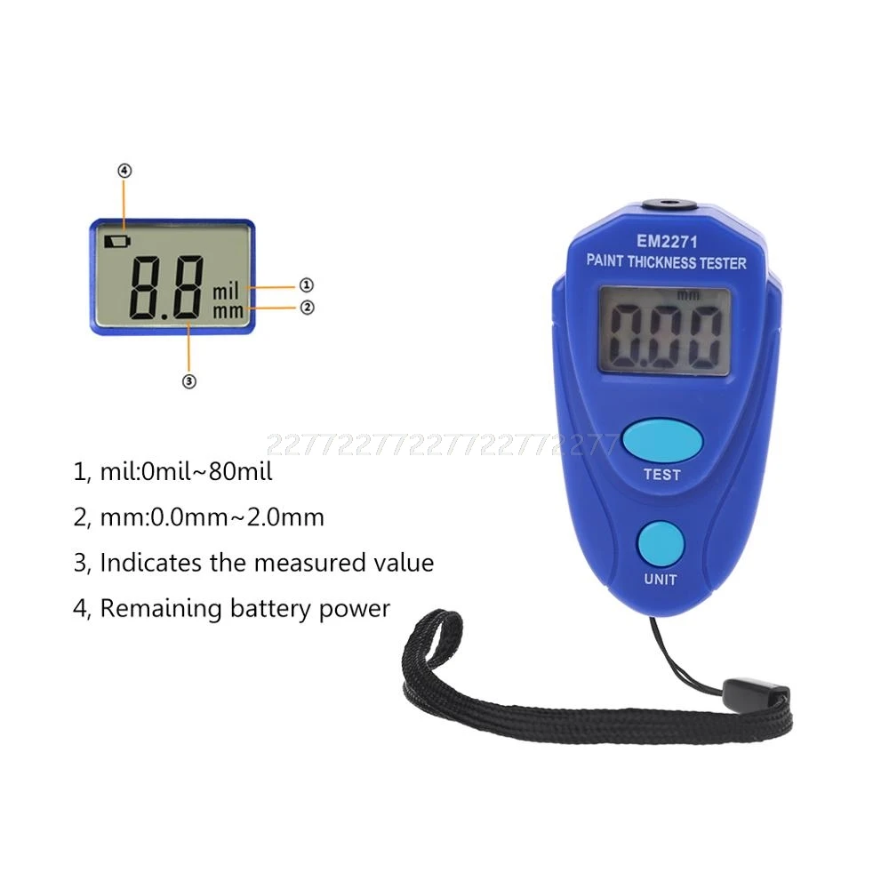 

EM2271/EM2271A Mini LCD Digital Automobile Thickness Gauge Car Paint Tester Display Thickness Coating Meter Testing Instrument