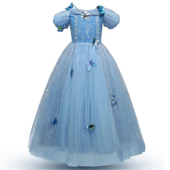 

Girls Elsa Costume Blue Snow Queen Princess Dress up with Long Train Halloween Christmas Party Sequined Cosplay Fantasy