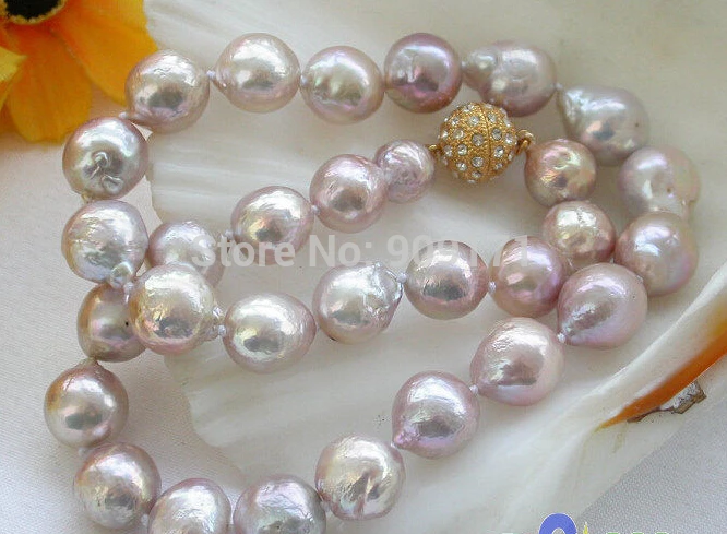 

Free Shipping>>lustre 17" 13mm lavender almost round keshi reborn PEARL NECKLACE