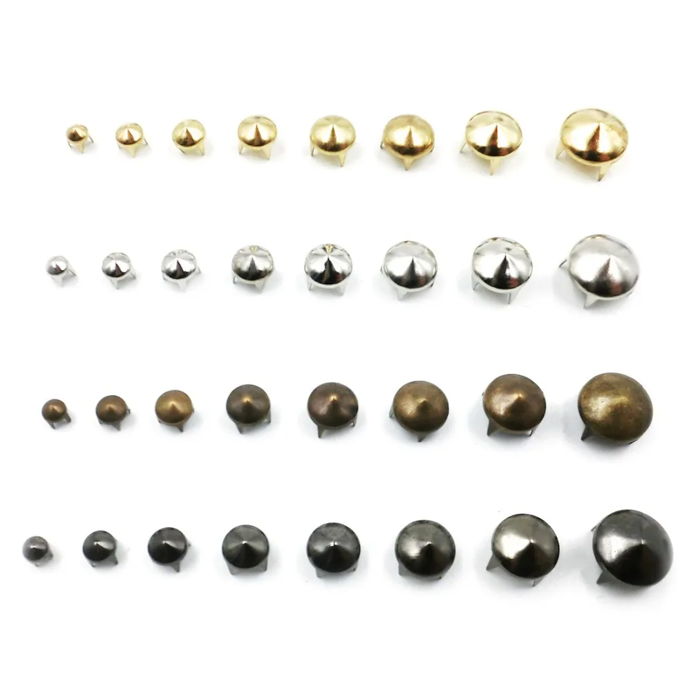 

100pcs 9mm Mix 4 Colors Round Cone Studs Spikes Metal Rivets DIY 4 Claws Punk Rock Style