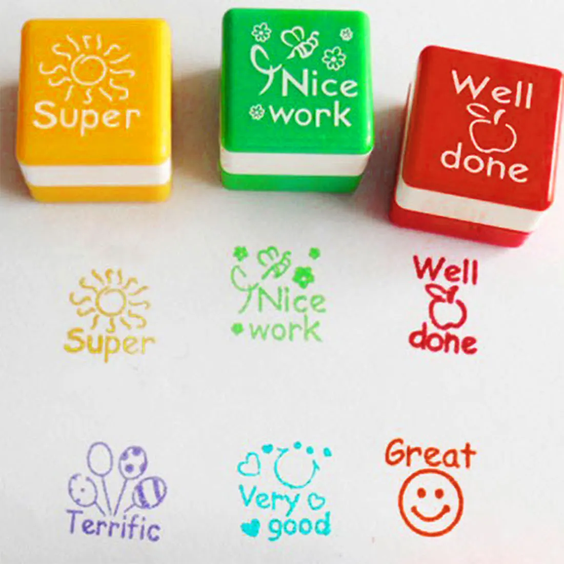 

6 Pcs Cartoon Kids Stamp Set students Praise Reward Stamps Motivation Sticker School Scrapbooking Stamp DIY kids gift
