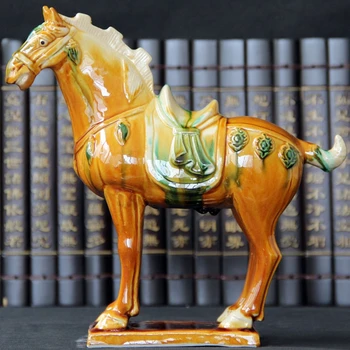 

21CM long # HOME office TOP GOOD FENG SHUI Talisman # CHINA Tang sancai ceramics handmade luck HORSE statue