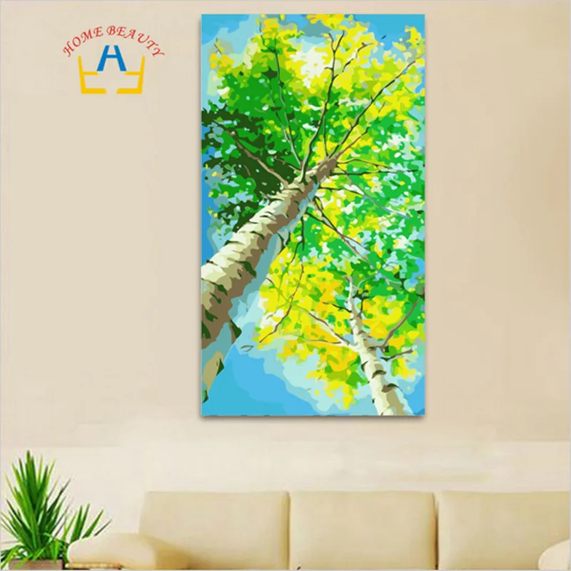 

Coloring By Numbers On Canvas Cheap Large Modern Wall Art Oil Painting Spring Tree Module Pictures Hand-Painted Acrylic SY032