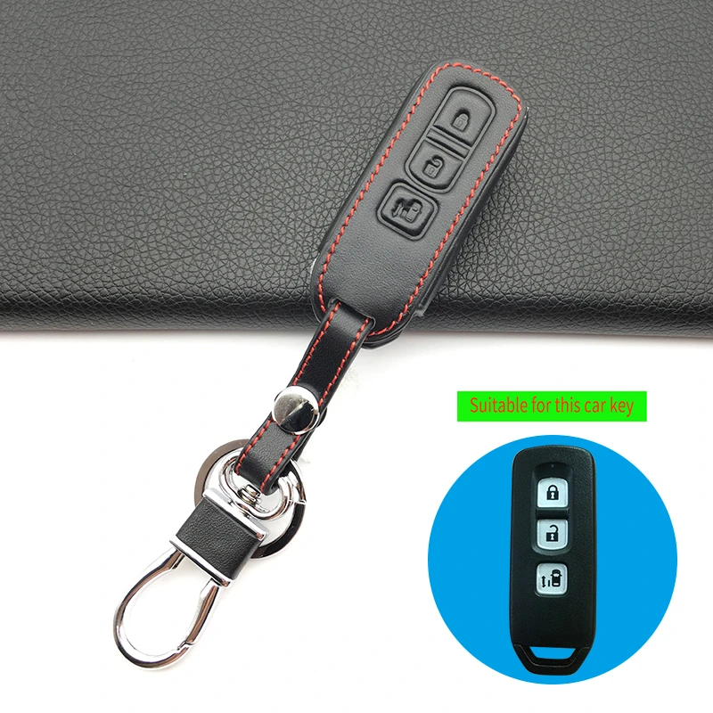 

Car Leather Key Case Key Case Remote Control Motorcycle Key Wallet For Honda n-one N-BOX N wagon Plus 2018 New Keypad 3 Buttons