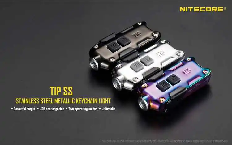 NITECORE TIP SS металлический брелок-светильник из нержавеющей стали с клипсой+ USB кабель MINI EDC USB Перезаряжаемый светильник 360 люменов