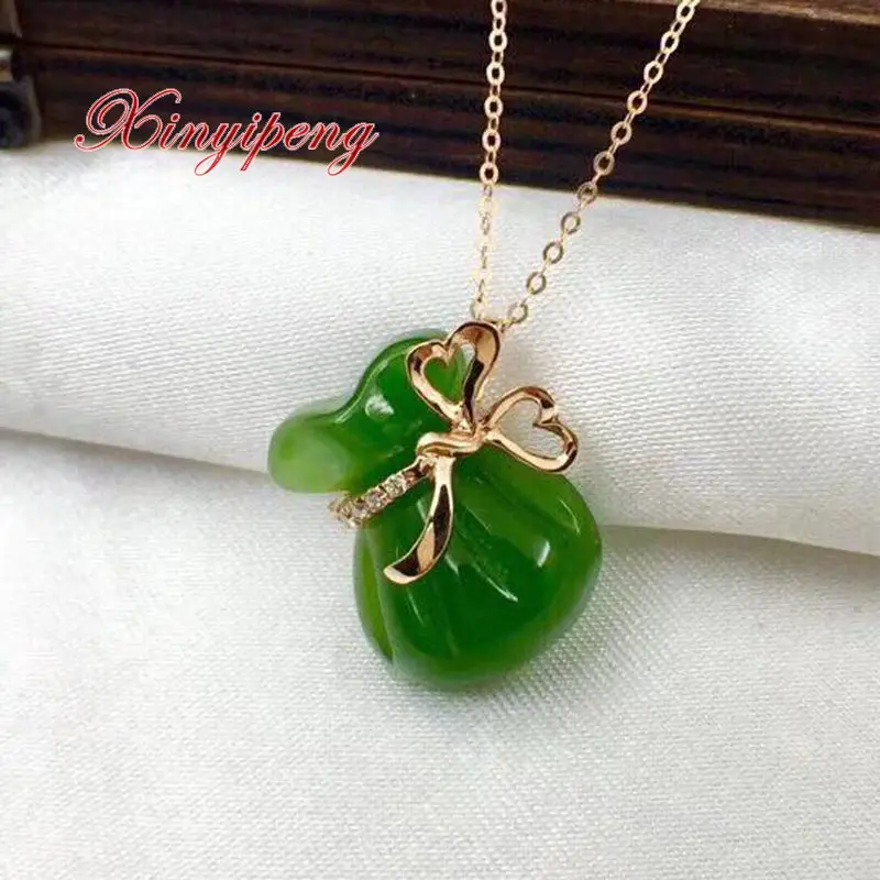

Xin yi peng 18 k rose gold inlaid jade pendant necklace, natural woman, fashion luxury, anniversary gift