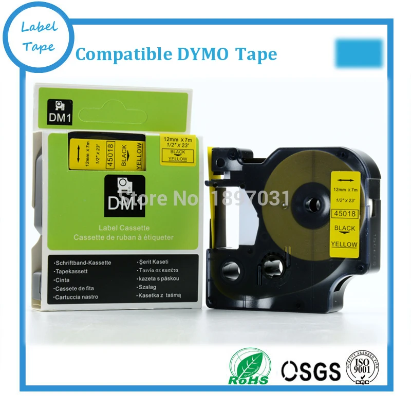 8PK 12mm x 7m 45018 Black Yellow Label Tape Compatible For DYMO D1 1//2/" x 23‘ ST