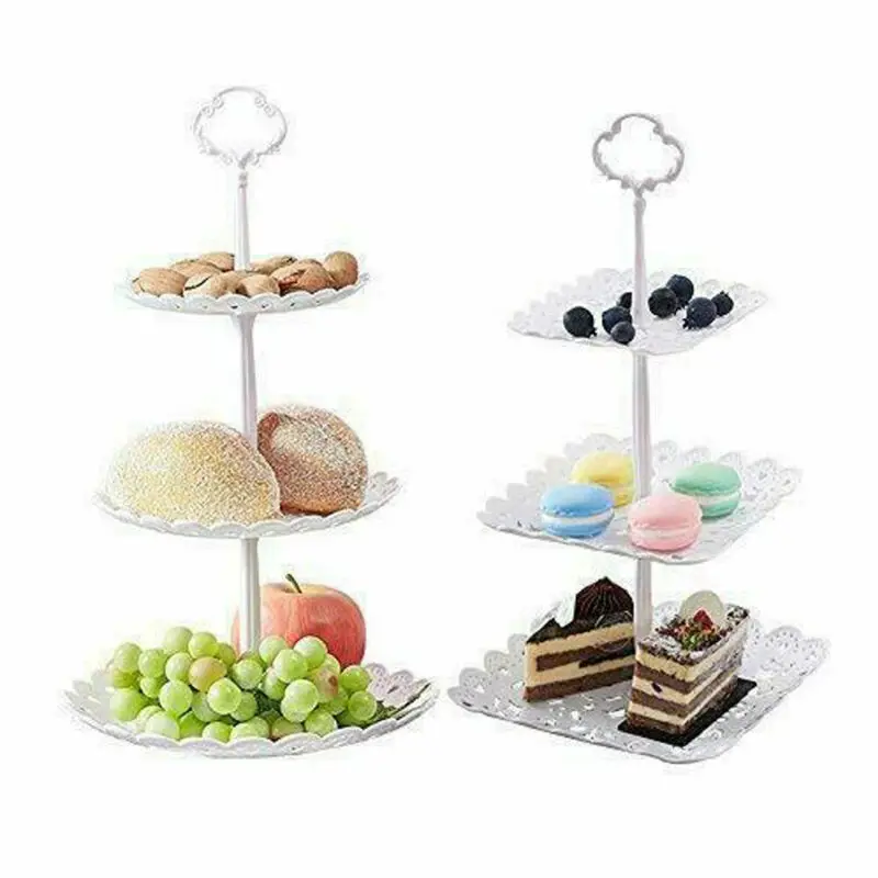 

2/3 Tier Plastic Cake Stand Afternoon Tea Wedding Plates Party Tableware Bakeware Cake Shop Three Layer Cake Rack Storage Tray