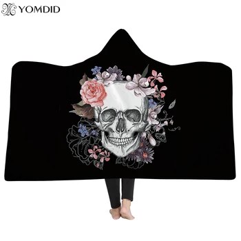 

Skull Hooded Blanket for Adult 3D Printed Cartoon Skull Polyester Tapestry Home Decorative Spring/Autumn Sofa Throw Blankets