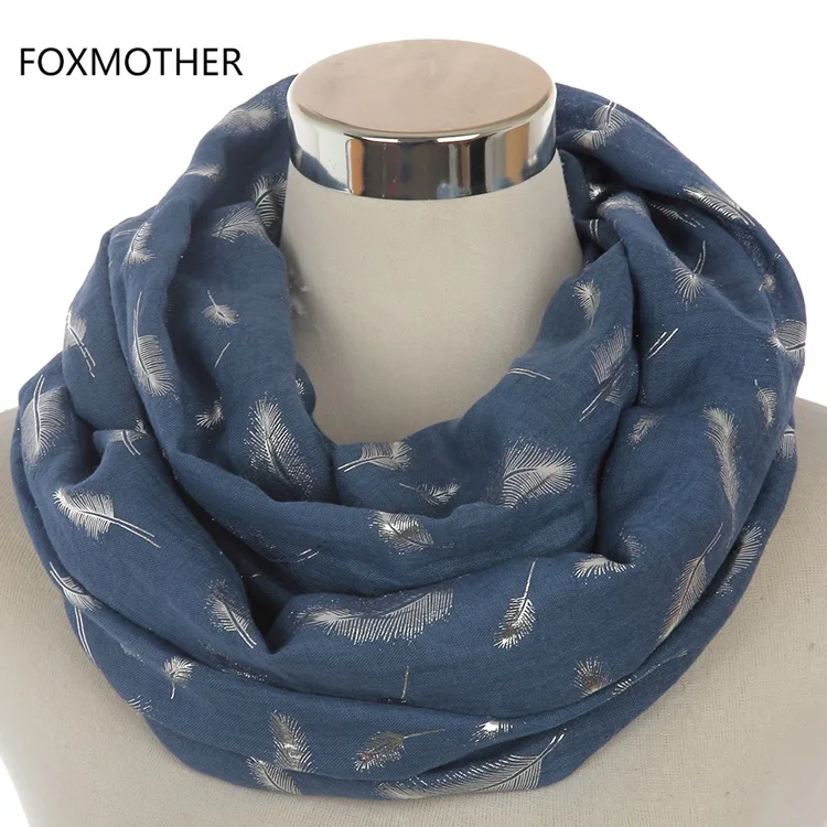 FOXMOTHER модные женские белые темно-синие желтые бронзовые фольга Серебряное перо кольцо шарфы шейный шарф блестящий платок