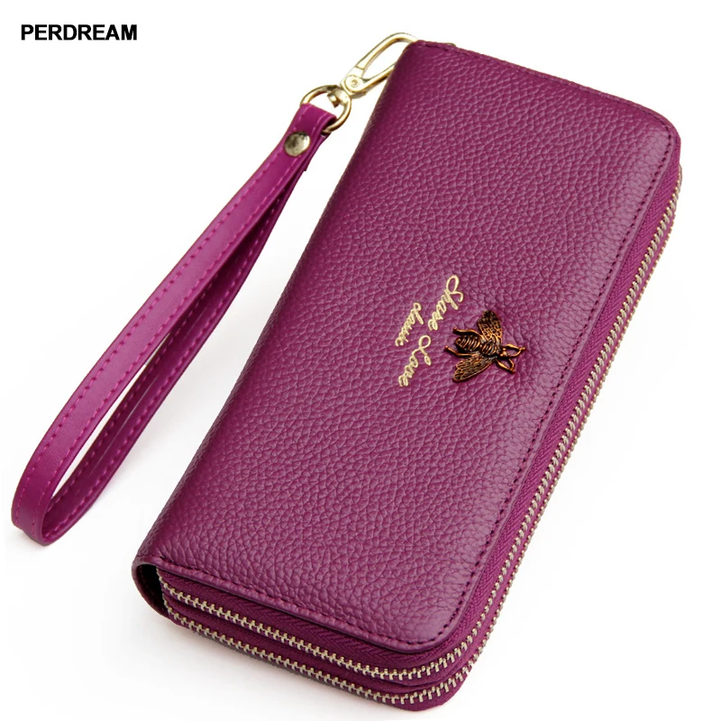 Ladies leather wallet, double zipper handbag, large capacity mobile phone card, Baotou layer 2018 new leather Ladies leather wallet, double zipper handbag, large capacity mobile phone card, Baotou layer 2018 new leather
