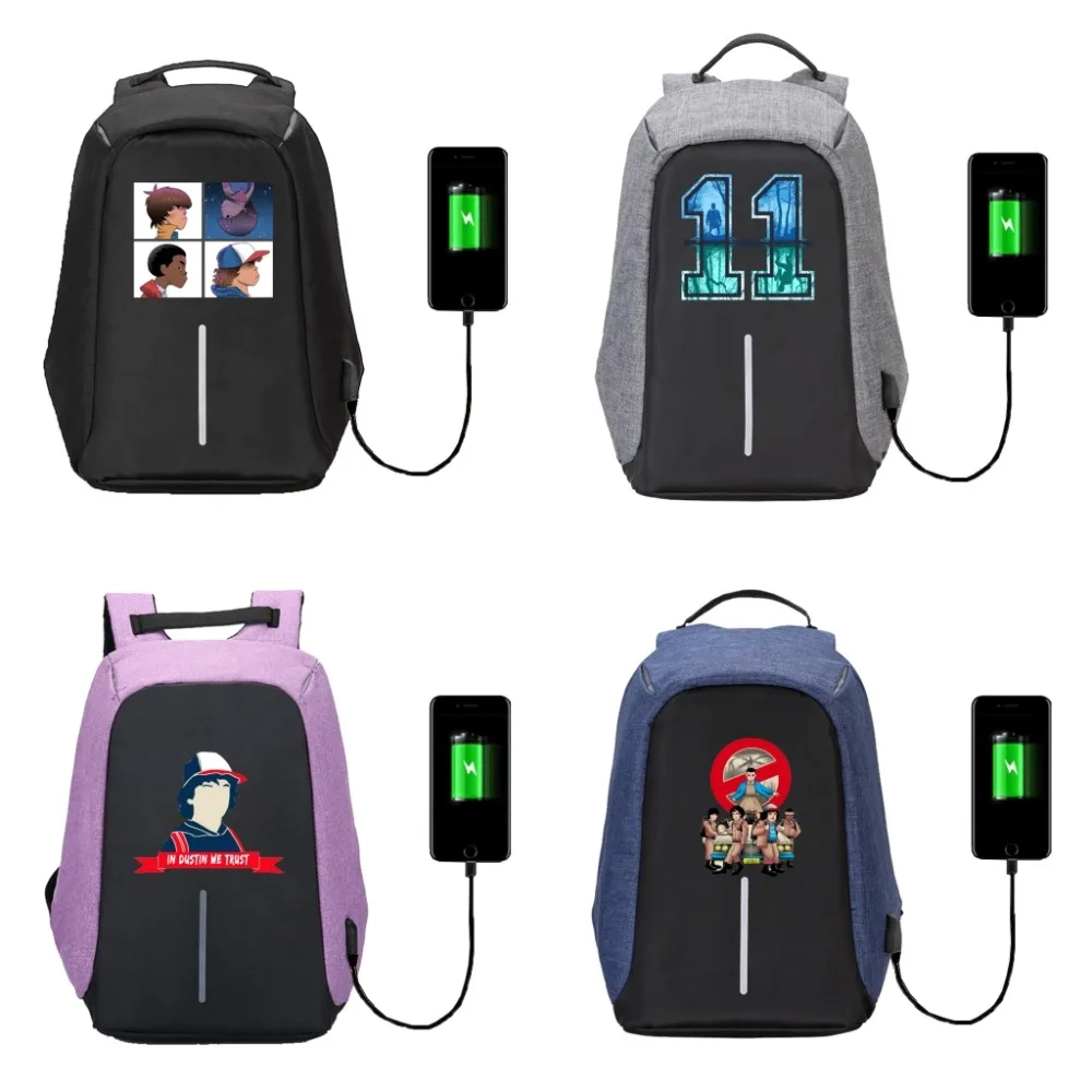 

USB Charge Anti-theft Backpacks student book backpack teenagers Travel backpack for anime Stranger Things backpack 32 style