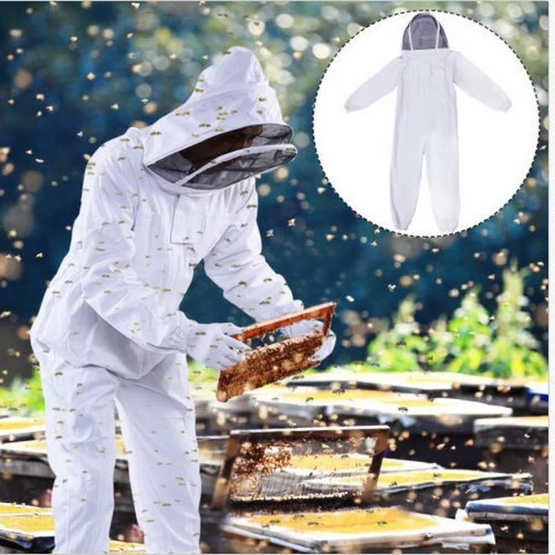 XL Professional Beekeeping Cotton Full Body Bee Keeping Suit With Veil Hood 