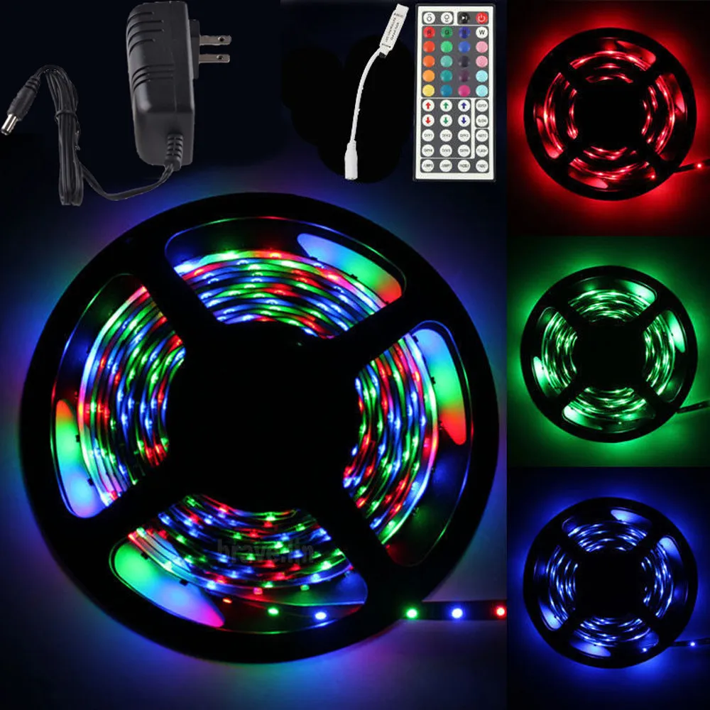 

5M Light strip 12V DC 300 LED/5 Meter 44Key Remote Control 3528 RGB 300 Led SMD Flexible Light Strip Lamp+44 key IR+12V 2A Power