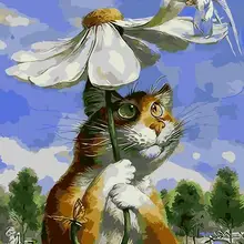 Кошки мультфильм diy картина маслом по номерам декоративное постельное белье настенная живопись, каллиграфия кисть акриловая окраска с рамкой 40x50 см