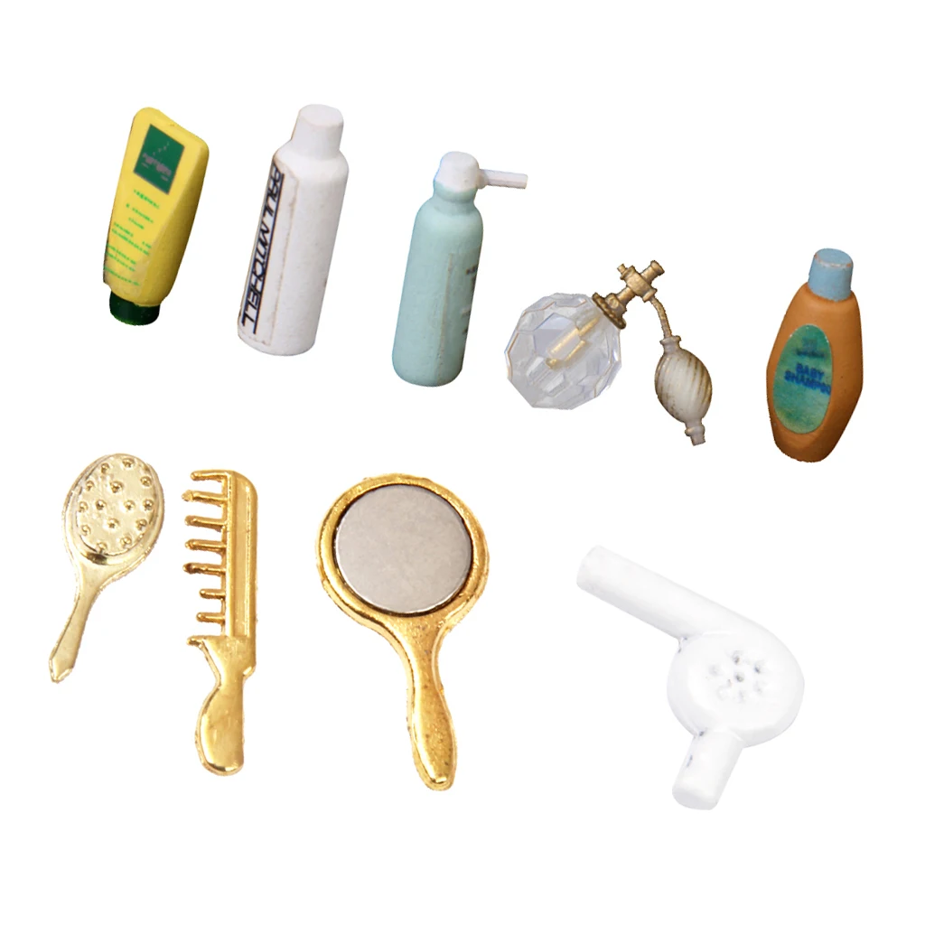 MagiDeal Dolls House Miniature Shampoo Bath Toiletries Set Bathroom Perfume Shampoo Bath Shower Accessory Decoration Set