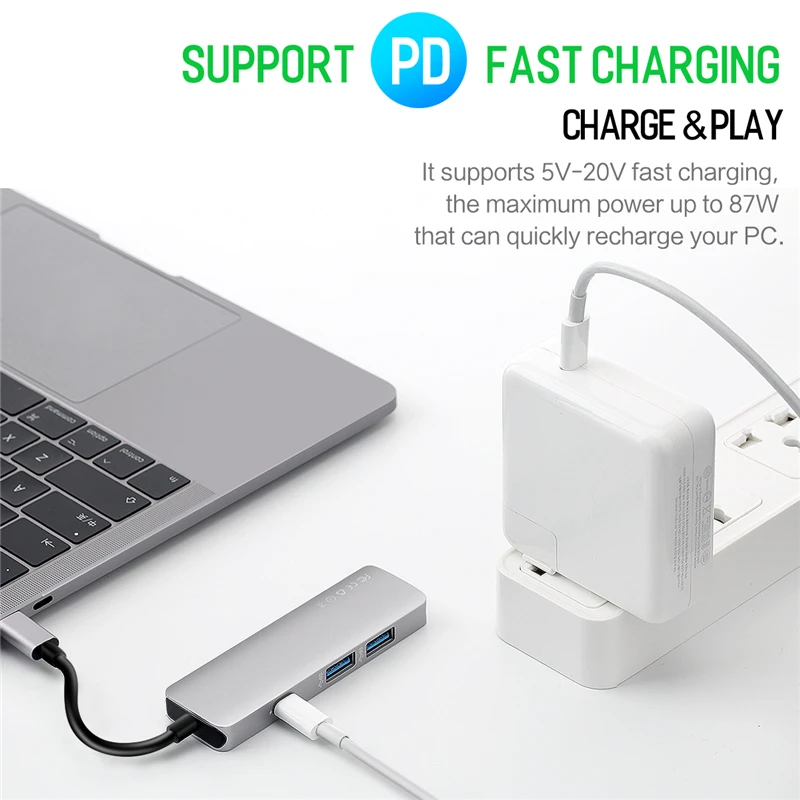Rock All in One Usb хаб конвертер USB C к HDMI 4 K MAX 87 W PD адаптер для MacBook/Pro type концентратор 3 0 5