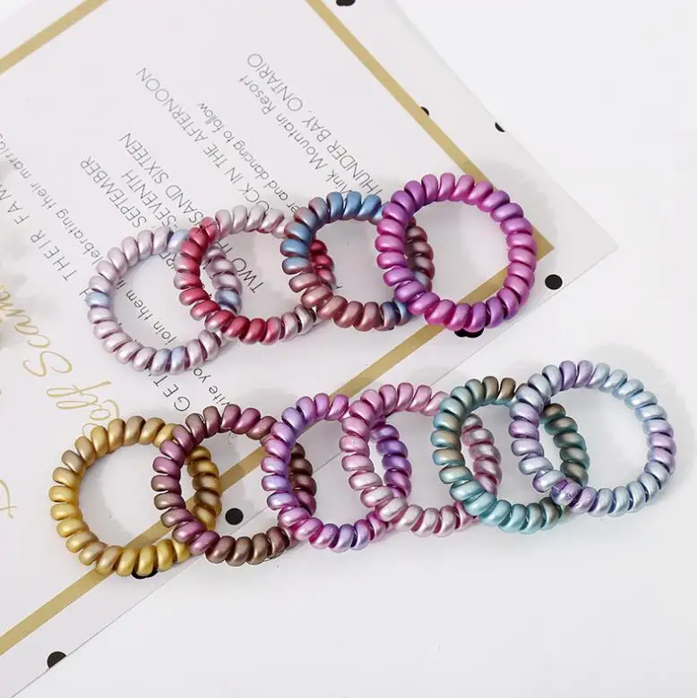 

New 5 PCS Magic Color Telephone Wire Frosted Color Elastic Hair Bands Rope Gum Hair Ring Spiral Rubber Bands For Women Girl
