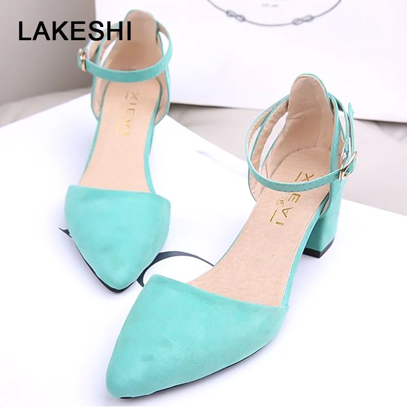 LAKESHI Square Heels Women Pumps Summer Women Heel Shoes Black Pumps Low Heel Shoes Women Fashion Buckle Ladies Shoes