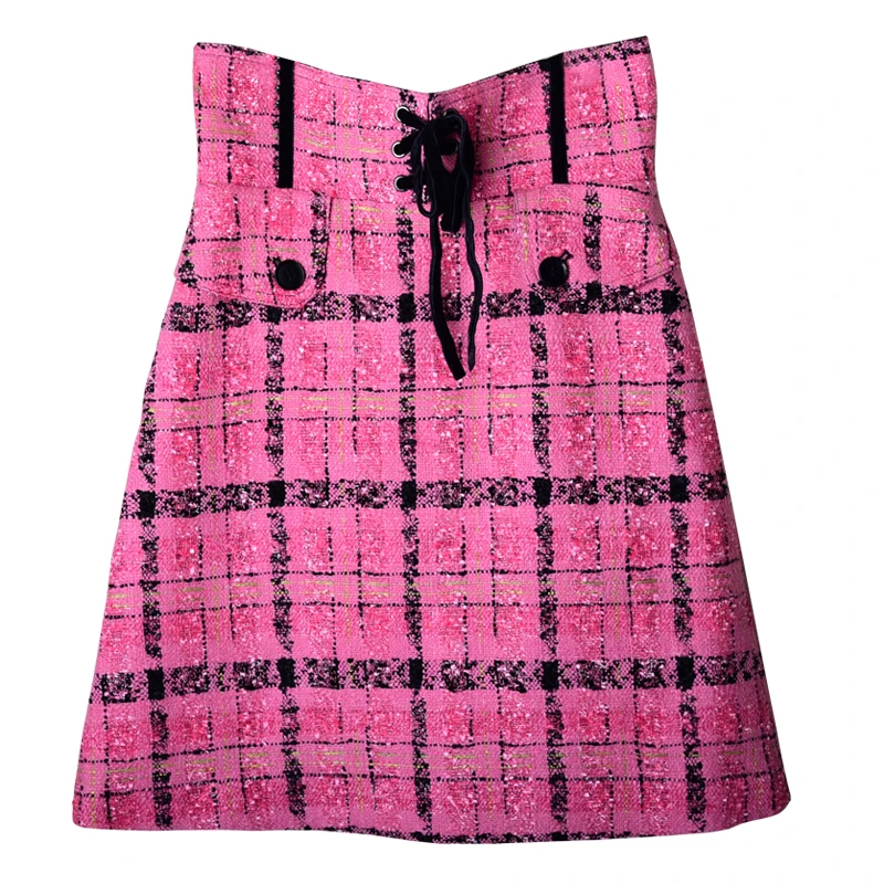 

Chequered wool skirt women 2019 new high waist fashion slim A-step chic buttock skirt