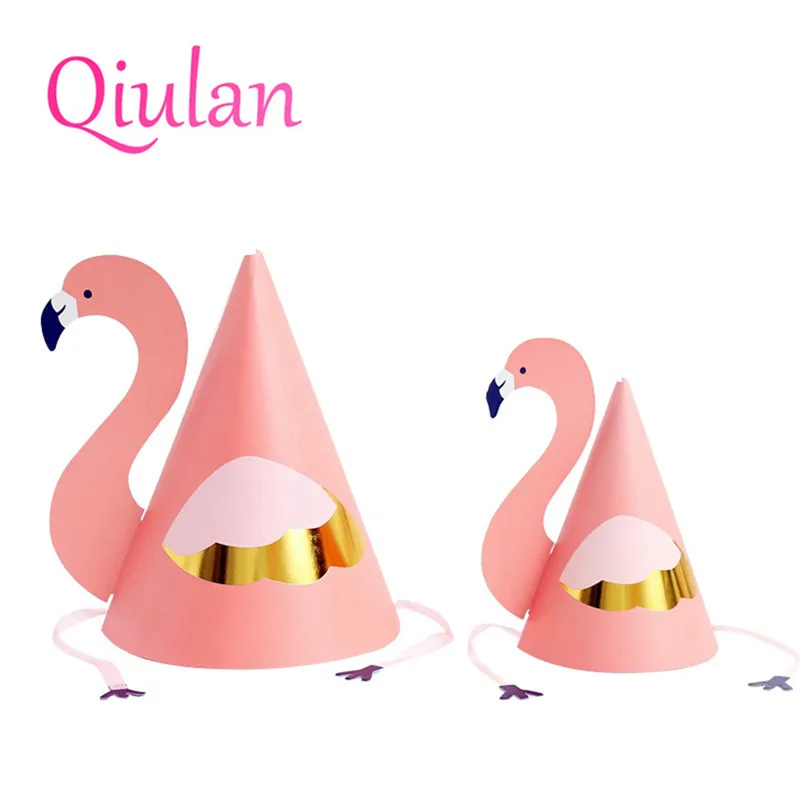 2pcs Flamingo Theme Mini Paper Caps Birthday Party for kids  Baby Shower Party Hats Boy Girl First Travel photo decoration 7D (14)