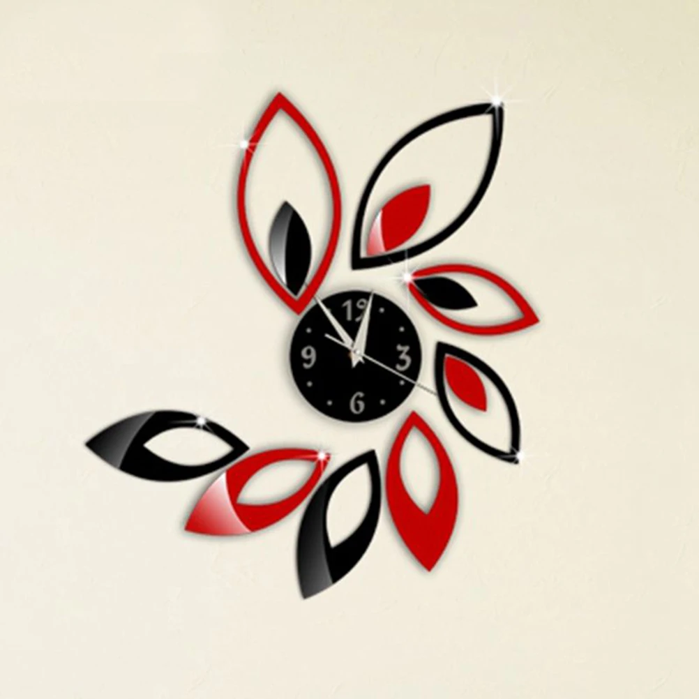 OULII Mirror Wall Clock Rhombus Leaves Sticker Decoration | Дом и сад