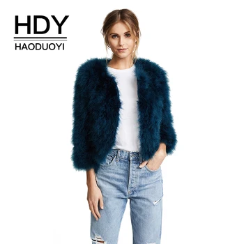 

HDY Haoduoyi Brand 2020 Winter New In Blue Faux Fur Elegant Women Coats Covered Button Thick Warm Fur Outwear Casual Coats