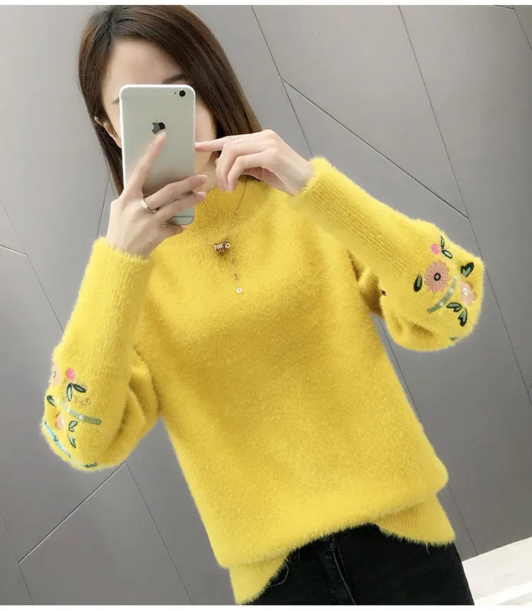 Women Knitted Sweater And Pullovers Korean Fashion Style Turtleneck Sweaters Autumn And Winter New Wool Yellow Sweater