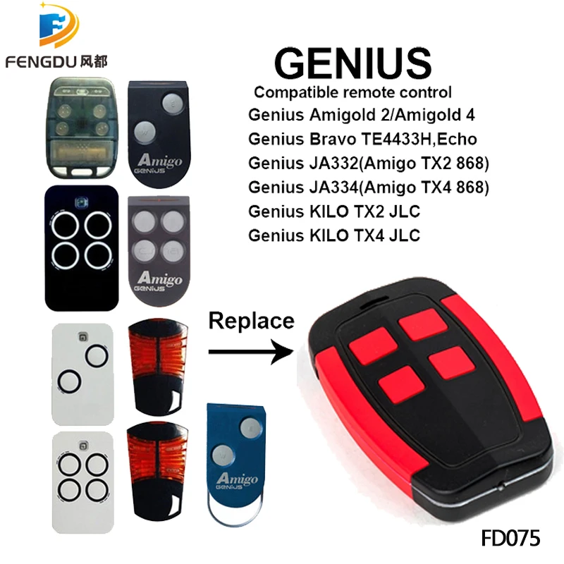 

868/433.92mhz GENIUS Bravo TE4433H AMIGOLD KILO RC Remote Control Universal Rolling Code Command Garage Gate Key Chain