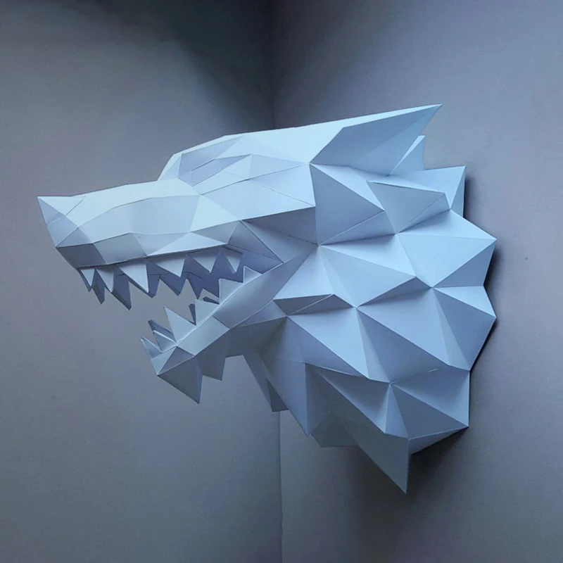 Игра престолов 3D бумажные Пазлы Direwolf House Stark Песнь Льда и Огня модели подарок для взрослых предметы интерьера стены игрушки - Цвет: Light Blue